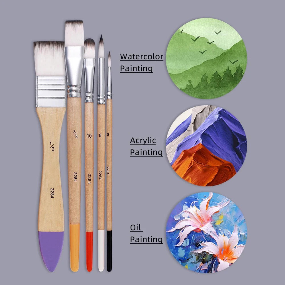 9-Piece Nylon Paint Brush Set – Watercolor Acrylic Oil Canvas Paint Brush Set PLUSH