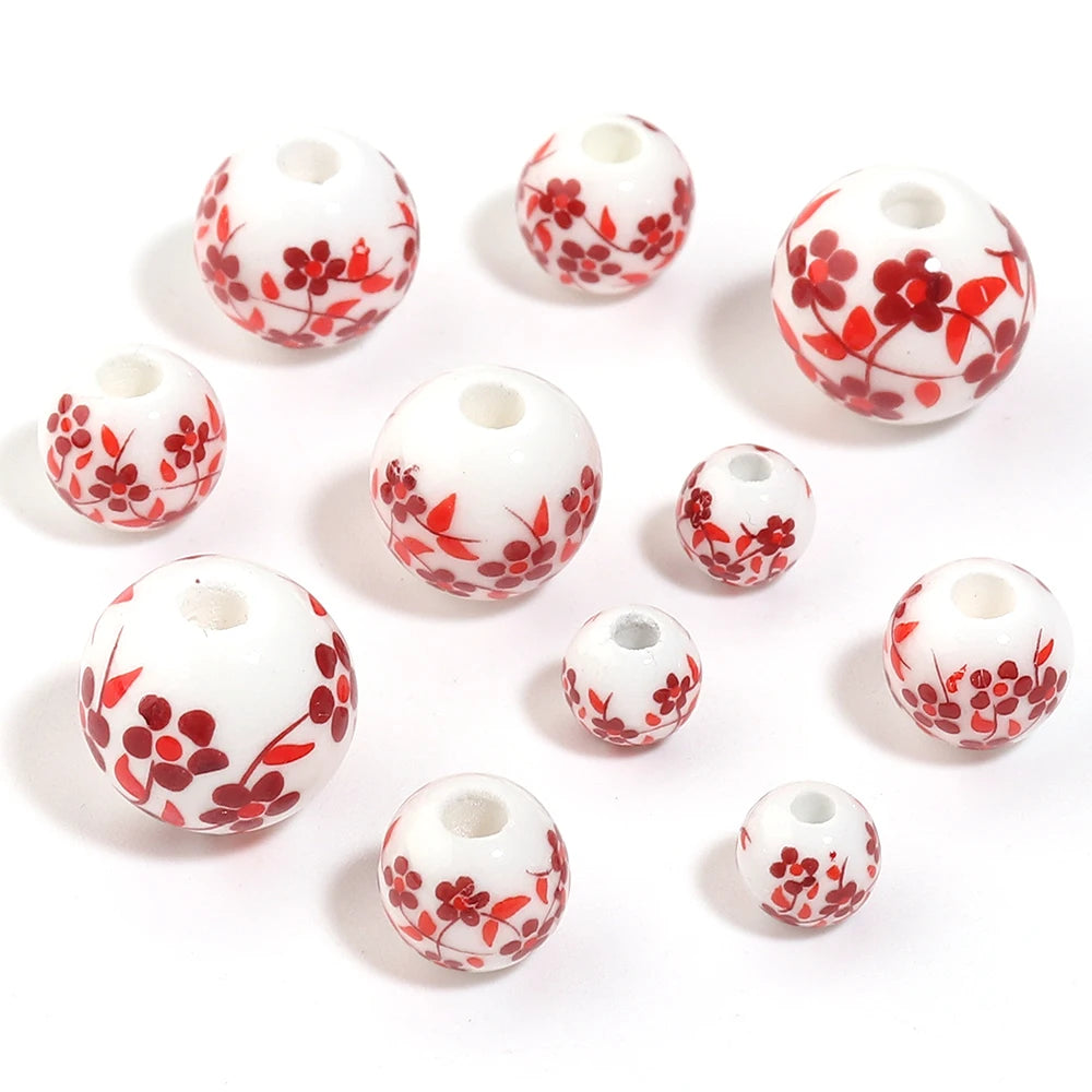 Jingdezhen Ceramic Red Floral Spacer Beads 6–12mm | DIY Jewelry Ceramic Spacer Beads PLUSH
