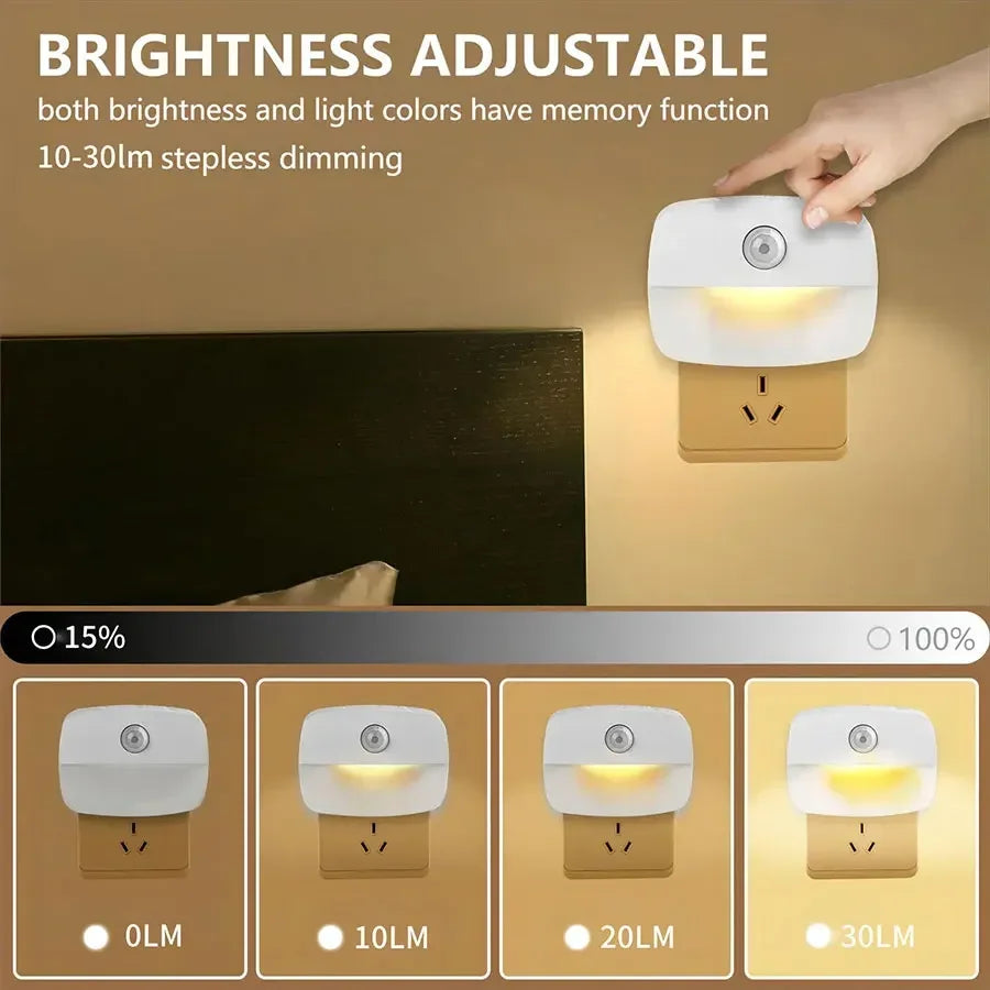 Motion Sensor LED Night Light – 3 Colors, Dimmable Plug-In LED Night Light PLUSH