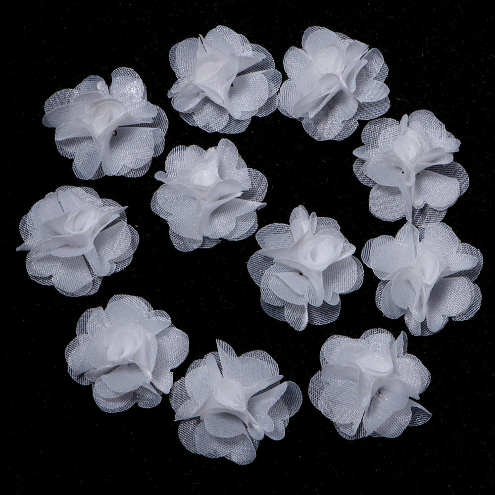 10pcs 2cm Chiffon Organza Flower Appliques – DIY Hair & Decor Fabric Flower Appliques PLUSH White