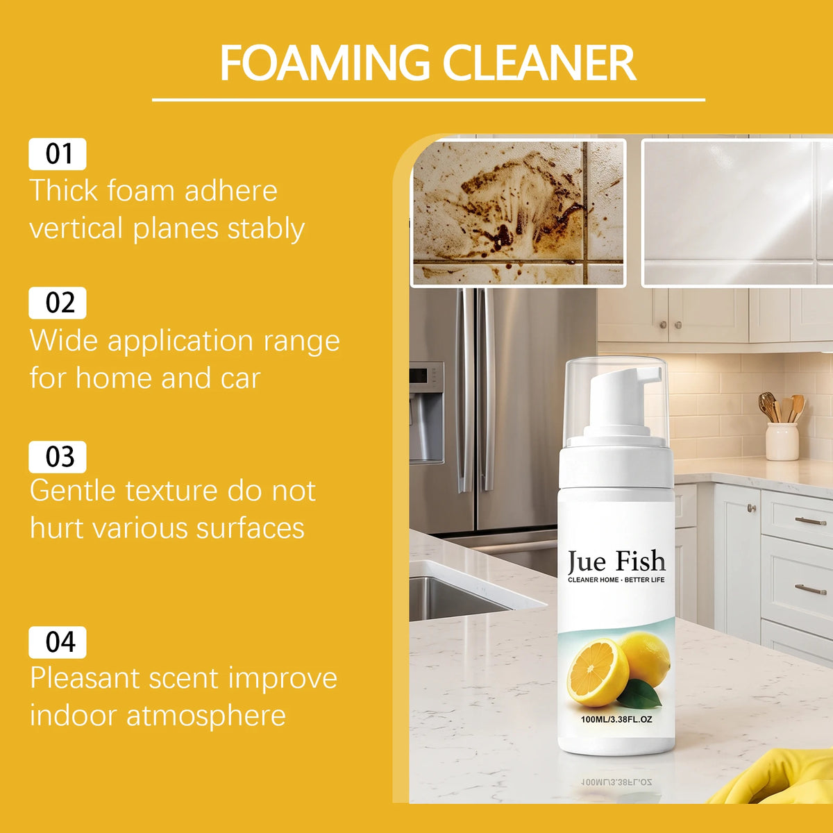 Jue-Fish Multi-Surface Foaming Cleaner No-Rinse Spray Multi-Surface Cleaner Spray PLUSH