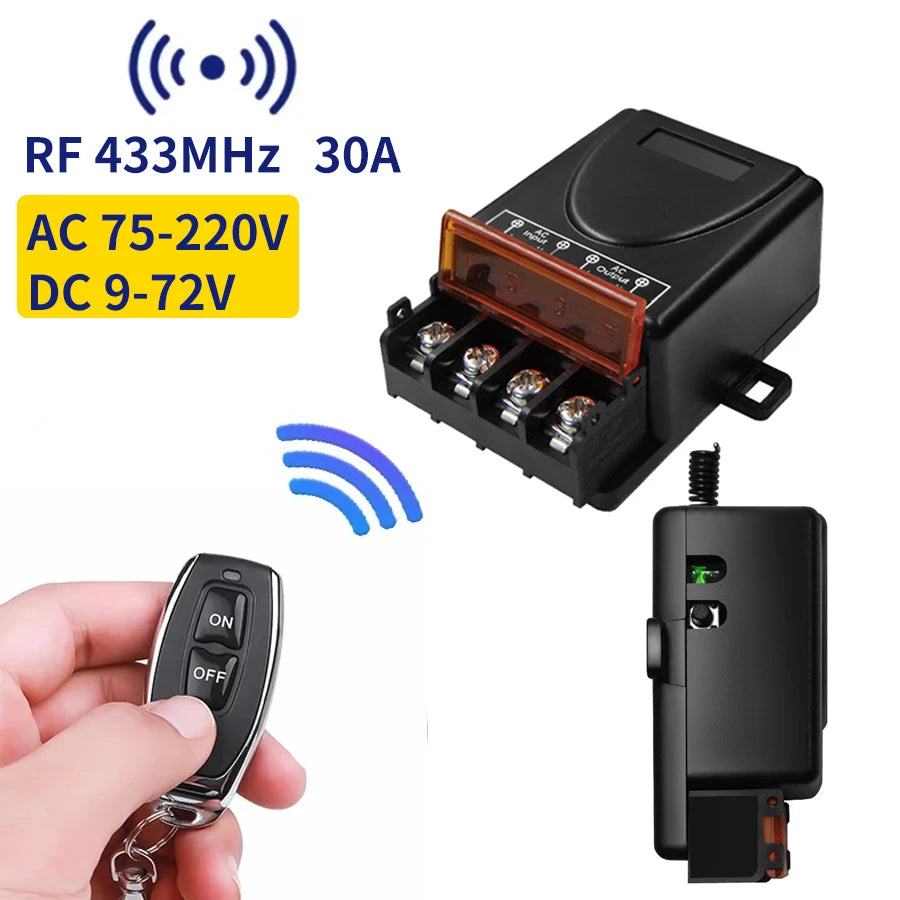 433MHz Wireless Relay Switch 30A – Remote Control AC/DC Wireless Relay Switch PLUSH