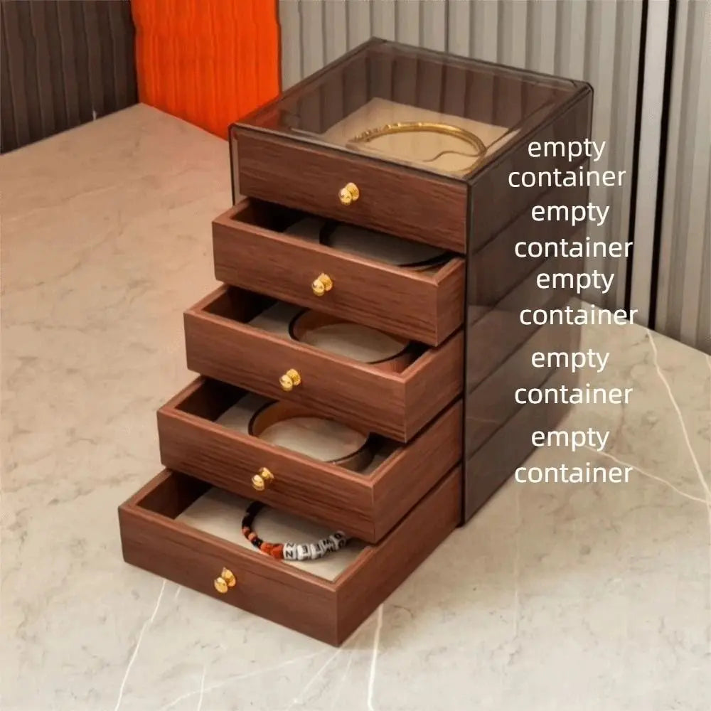 Walnut Grain Jewelry Box – 3 or 5 Drawer Dust-Proof Storage Jewelry Storage Box PLUSH