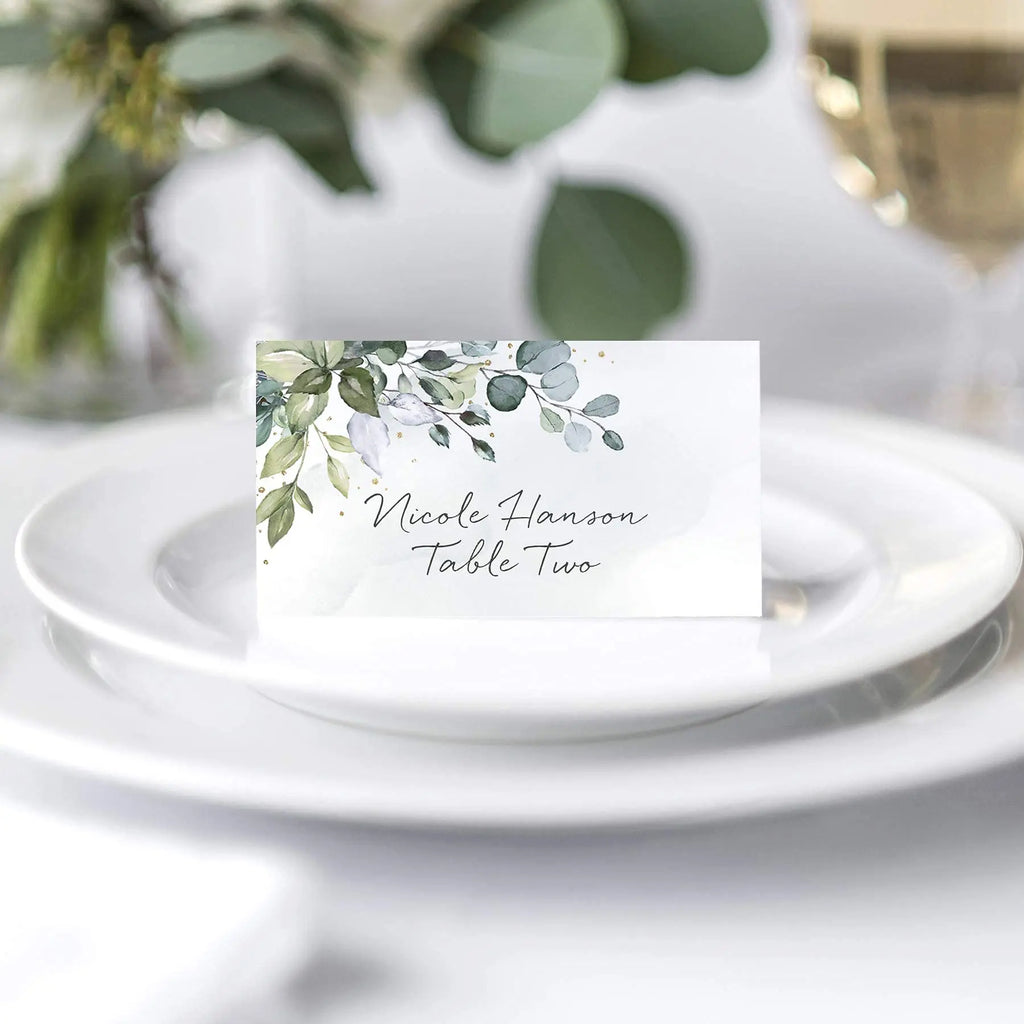 Green Leaf Watercolor Place Cards Pack of 50 – Pre-Scored Wedding Place Cards PLUSH