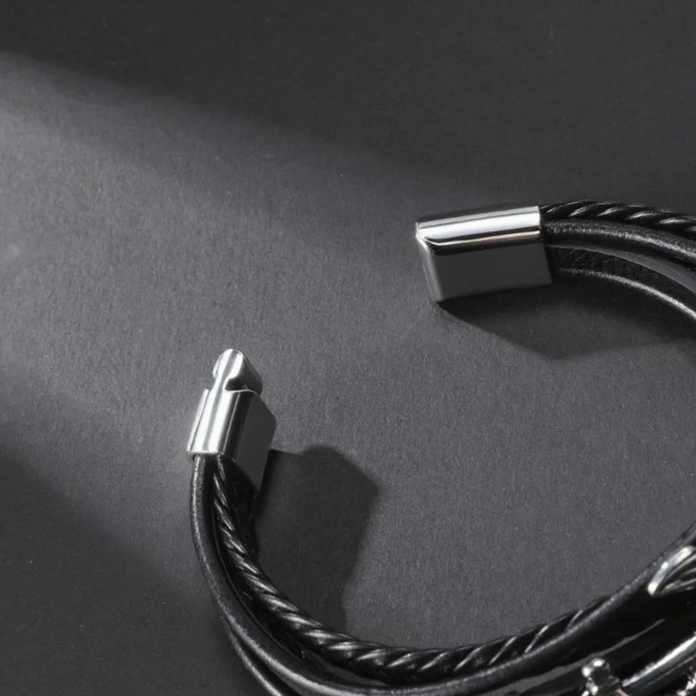 Men's Anchor Charm Multi-Layer Braided Leather Bracelet Charm Leather Bracelet PLUSH