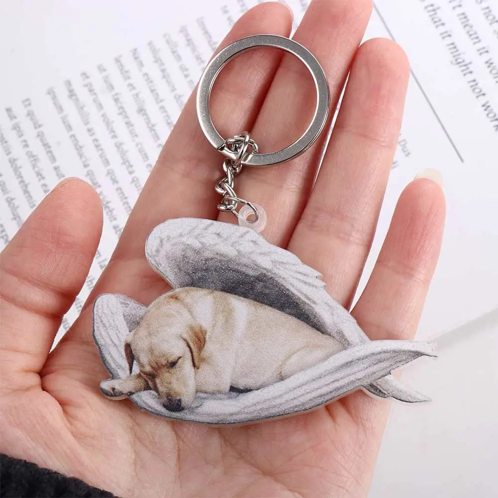 Dog Sleeping Angel Acrylic Keychain – Cute Pet Keyring Gift Pet Keychain PLUSH