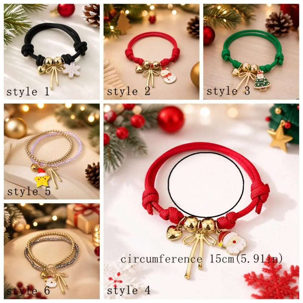 Christmas Santa Claus Braided Charm Bracelet – Adjustable Woven Charm Bracelet PLUSH