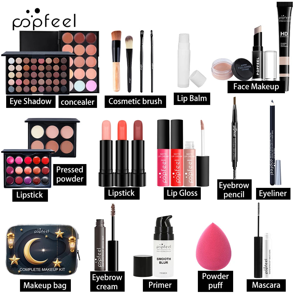 POPFEEL 24-Piece Festival Makeup Set – Complete Cosmetic Kit Makeup Gift Set PLUSH