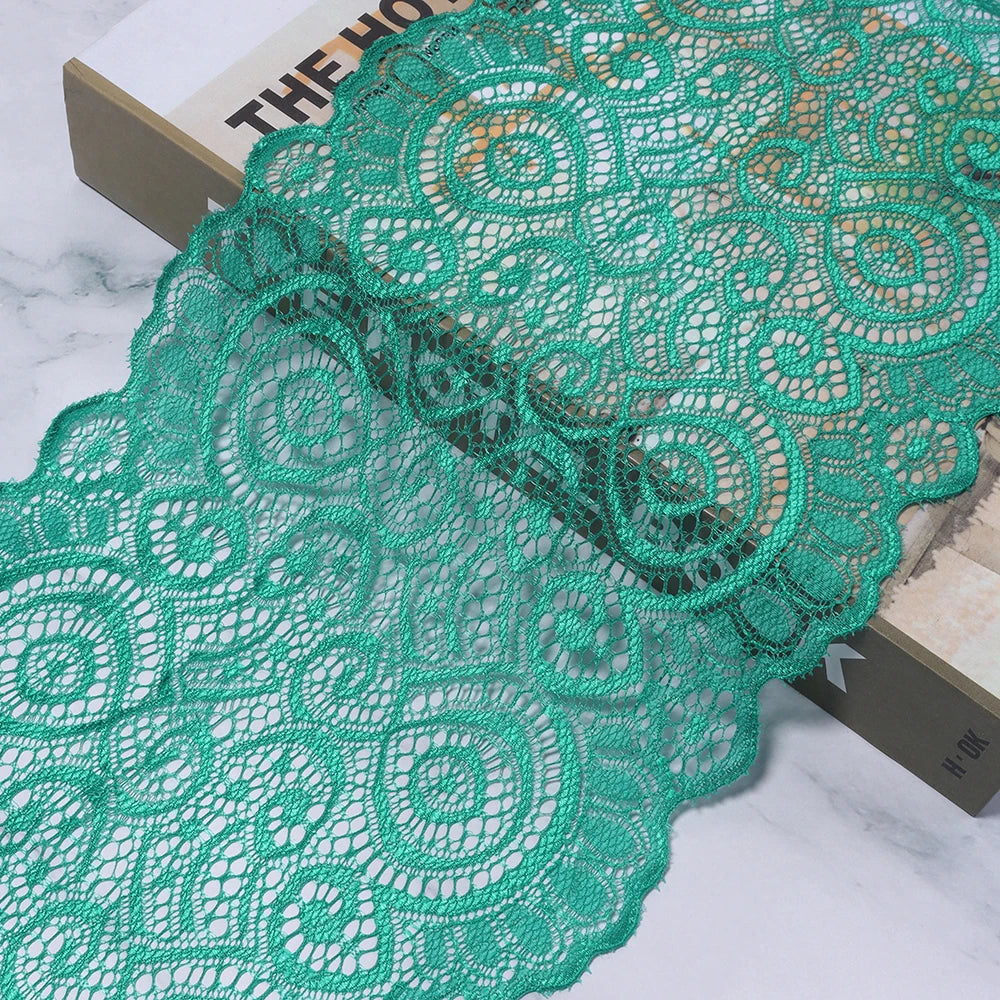 18cm Elastic Floral Lace Trim 1 Yard – DIY Sewing & Crafts Elastic Lace Trim PLUSH green 18cm