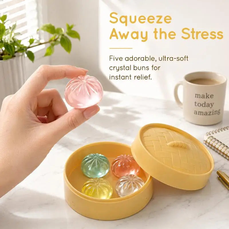 5pcs Squishy Mini Dumpling Fidget Toy Set with Steamer Basket Squishy Fidget Toy PLUSH