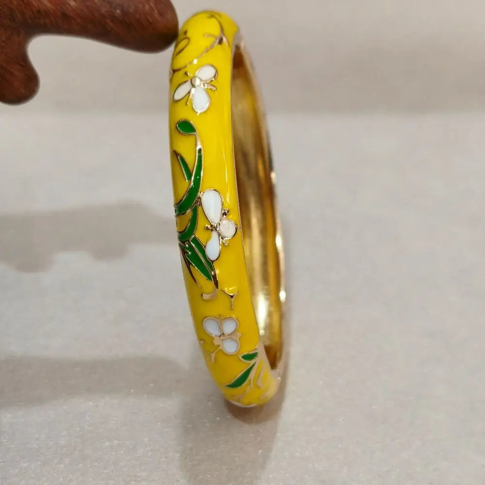 Enamel Peony Filigree Bangle – Vintage Cloisonné Bracelet Enamel Bangle PLUSH