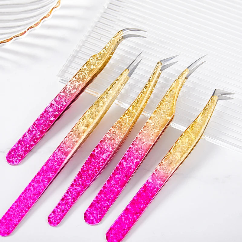 Gradient Stainless Steel Lash Extension Tweezers – Precision Lash Extension Tweezers PLUSH