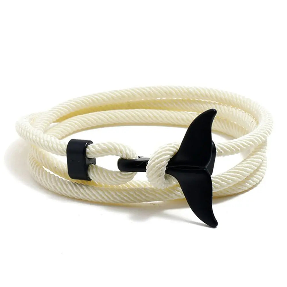 Whale Tail Braided Rope Charm Bracelet – Ocean Series Unisex Charm Bracelet PLUSH beige-black tail