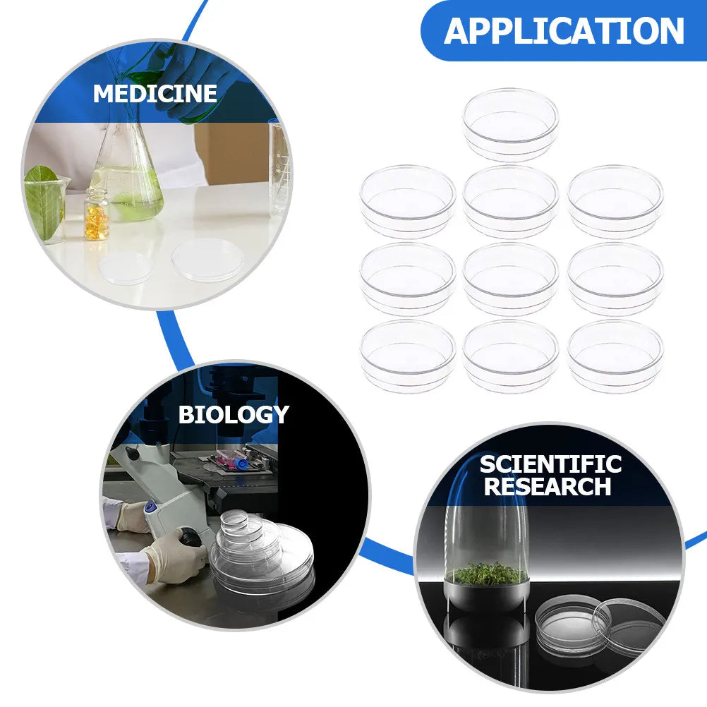 10pcs Transparent Plastic Petri Dishes with Lids | Lab & School Lab Petri Dish Set PLUSH