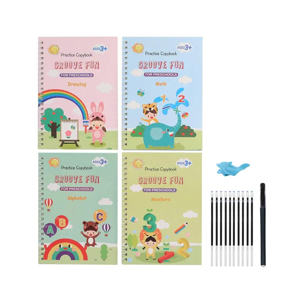4-in-1 Magic Practice Copybook Set for Kids Ages 3–6 Kids Writing Workbook PLUSH B