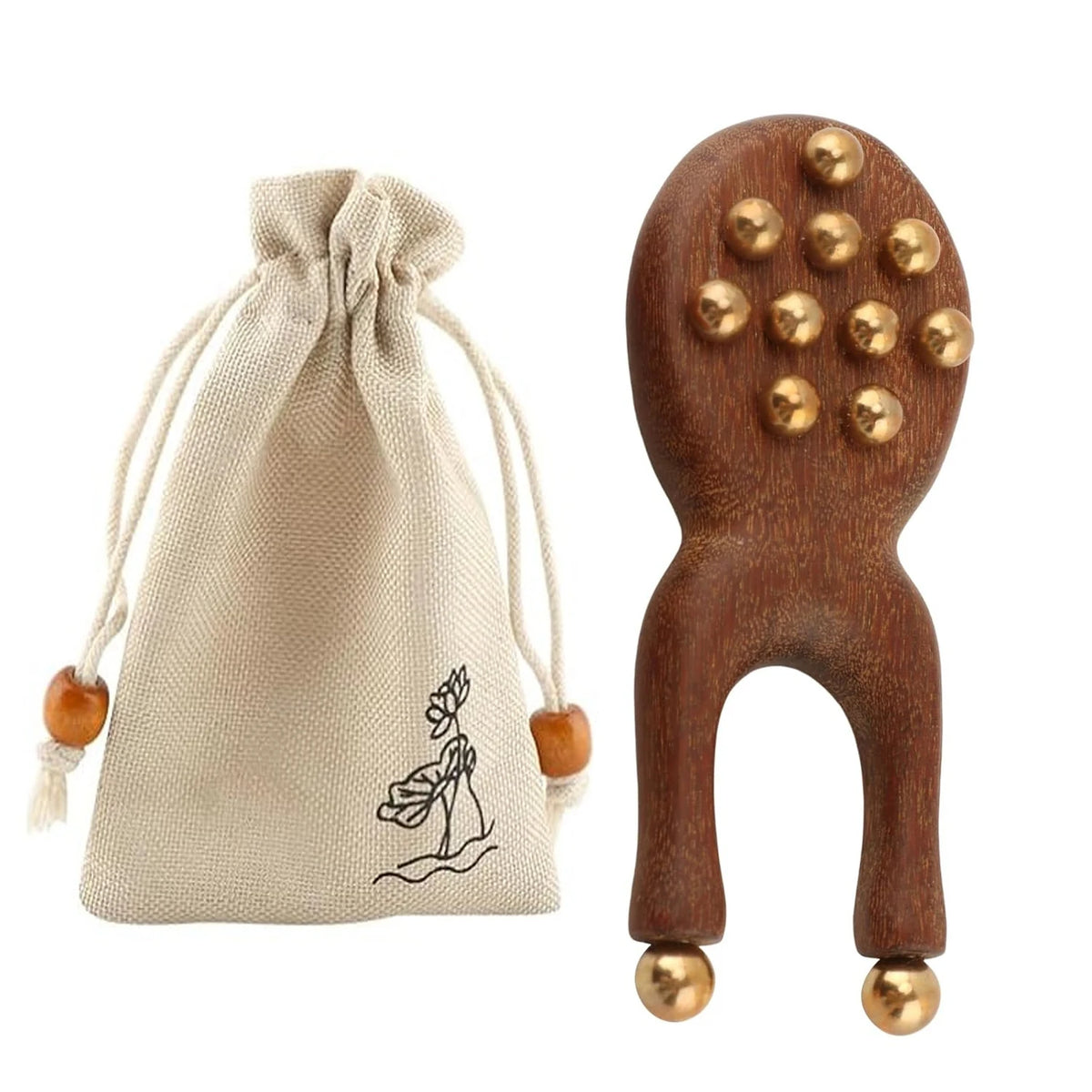 Wooden Y-Shaped Facial Massage Tool Kit with Brass Beads Facial Massage Tool PLUSH 1PC A With Bag