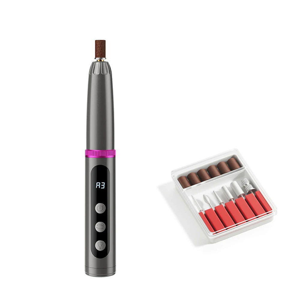 PEICON 2-in-1 Electric Nail Drill & UV LED Lamp | 6 Bits Electric Nail Drill PLUSH Gray USB Type-C
