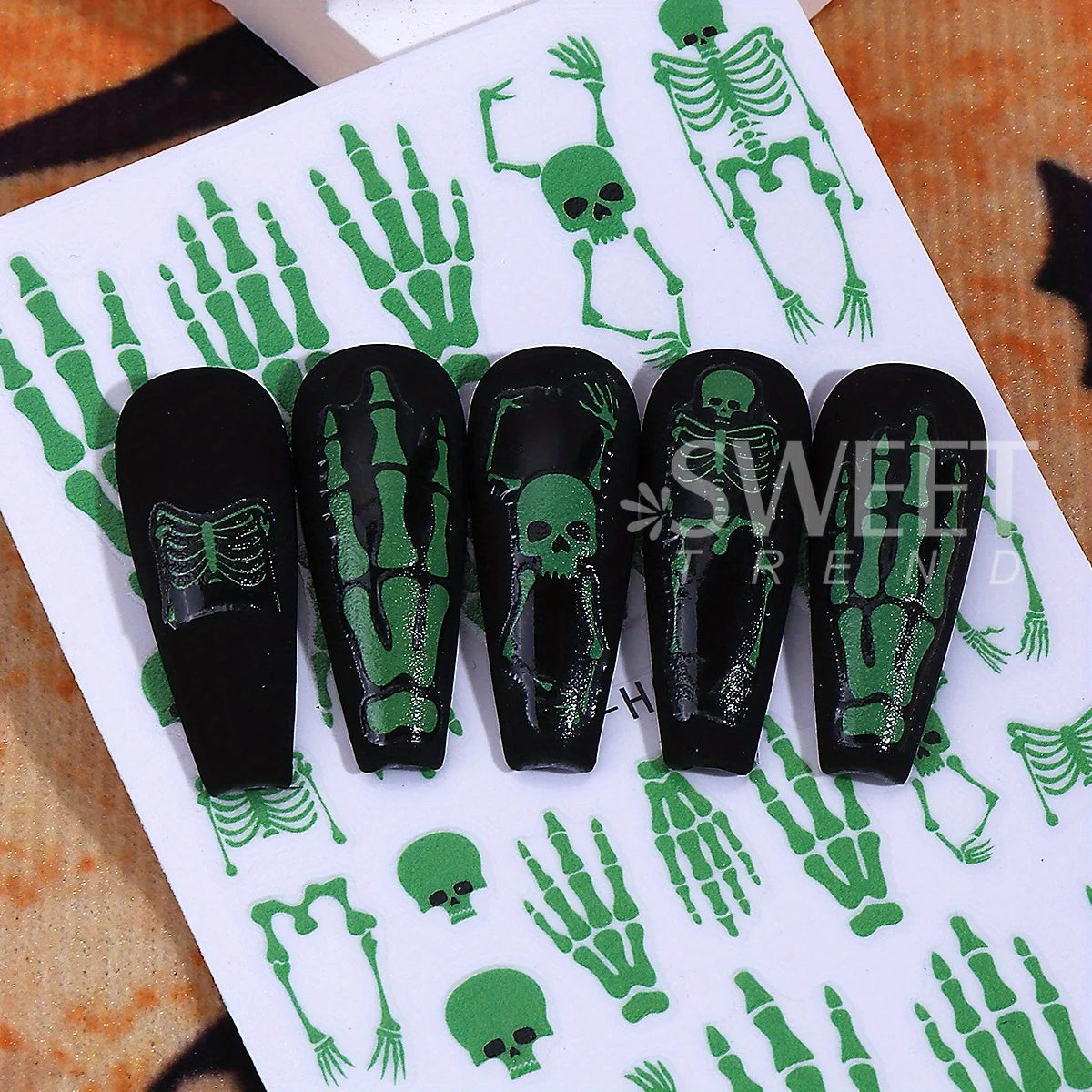 Glow in the Dark Halloween Nail Stickers – Skull & Spider 3-Pack Nail Art Stickers PLUSH