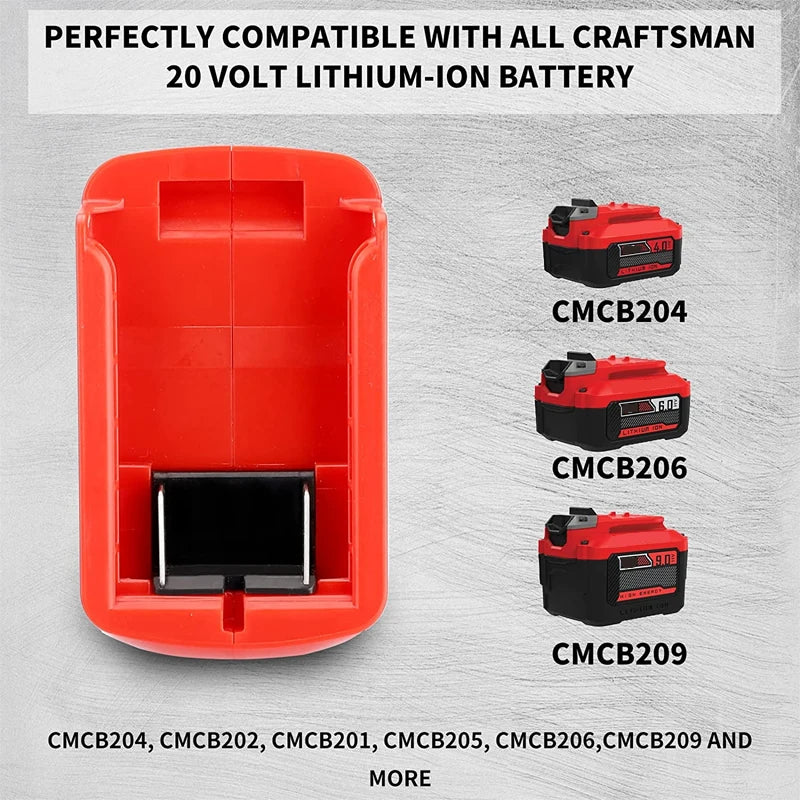 Craftsman 20V Battery Adapter – LED Work Light, Dual USB & 12V DC Battery Adapter PLUSH