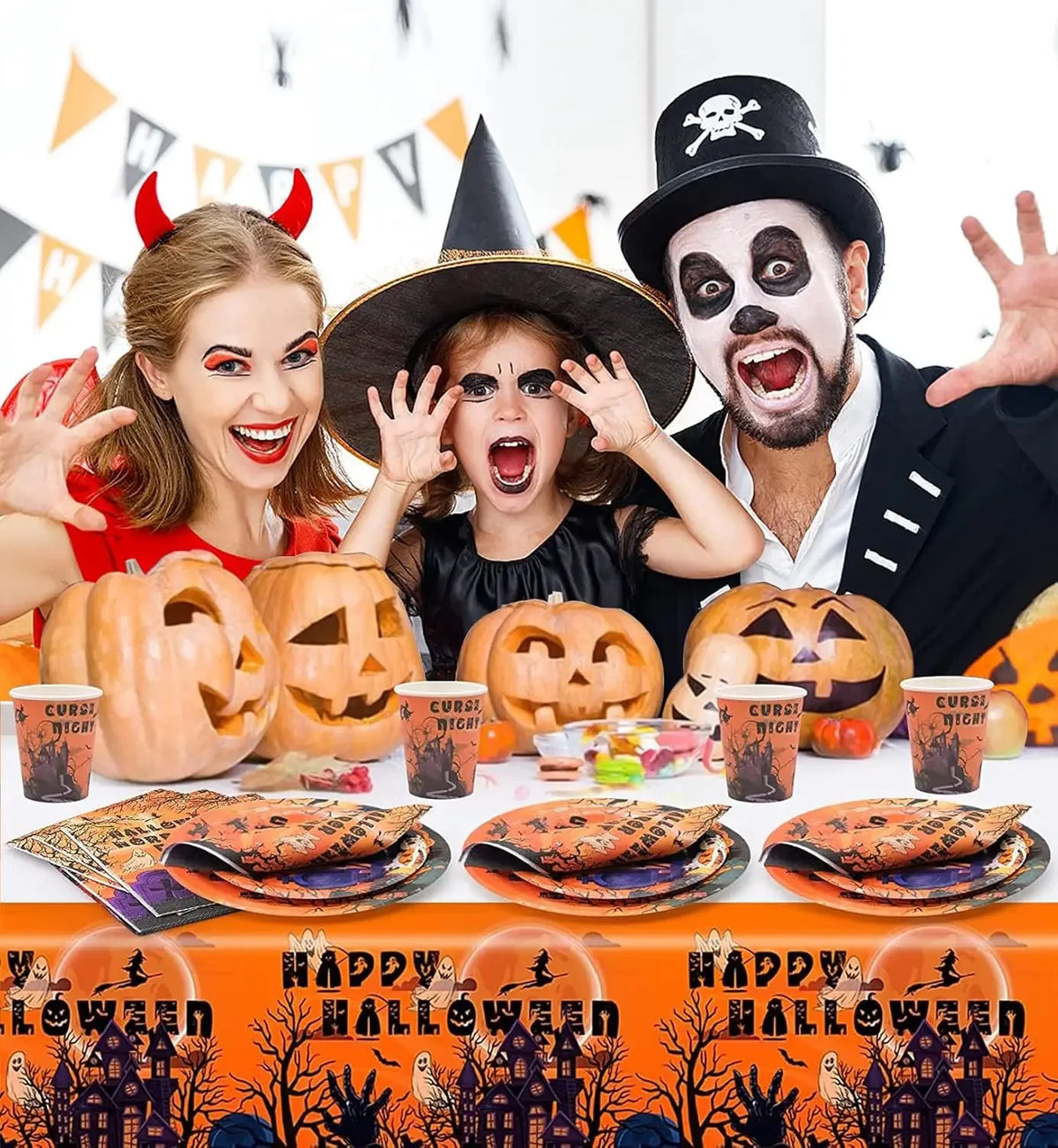 Halloween Party Tableware Set – Paper Plates & Tablecloth Kit Party Tableware Set PLUSH