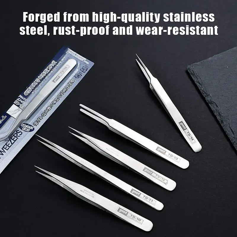 6-Piece Stainless Steel Tweezers Set – Bent & Straight Tips Precision Tweezers Set PLUSH