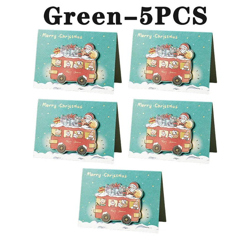 Santa Folding Christmas Greeting Cards – Xmas & New Year Wishes Christmas Greeting Cards PLUSH Green-5PCS