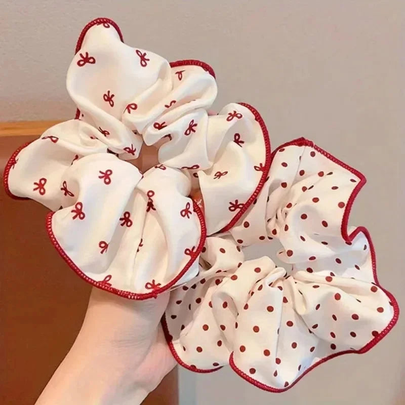 Dot & Plaid Scrunchies for Women – Soft Elastic Hair Ties 2/3pcs Hair Scrunchie Set PLUSH