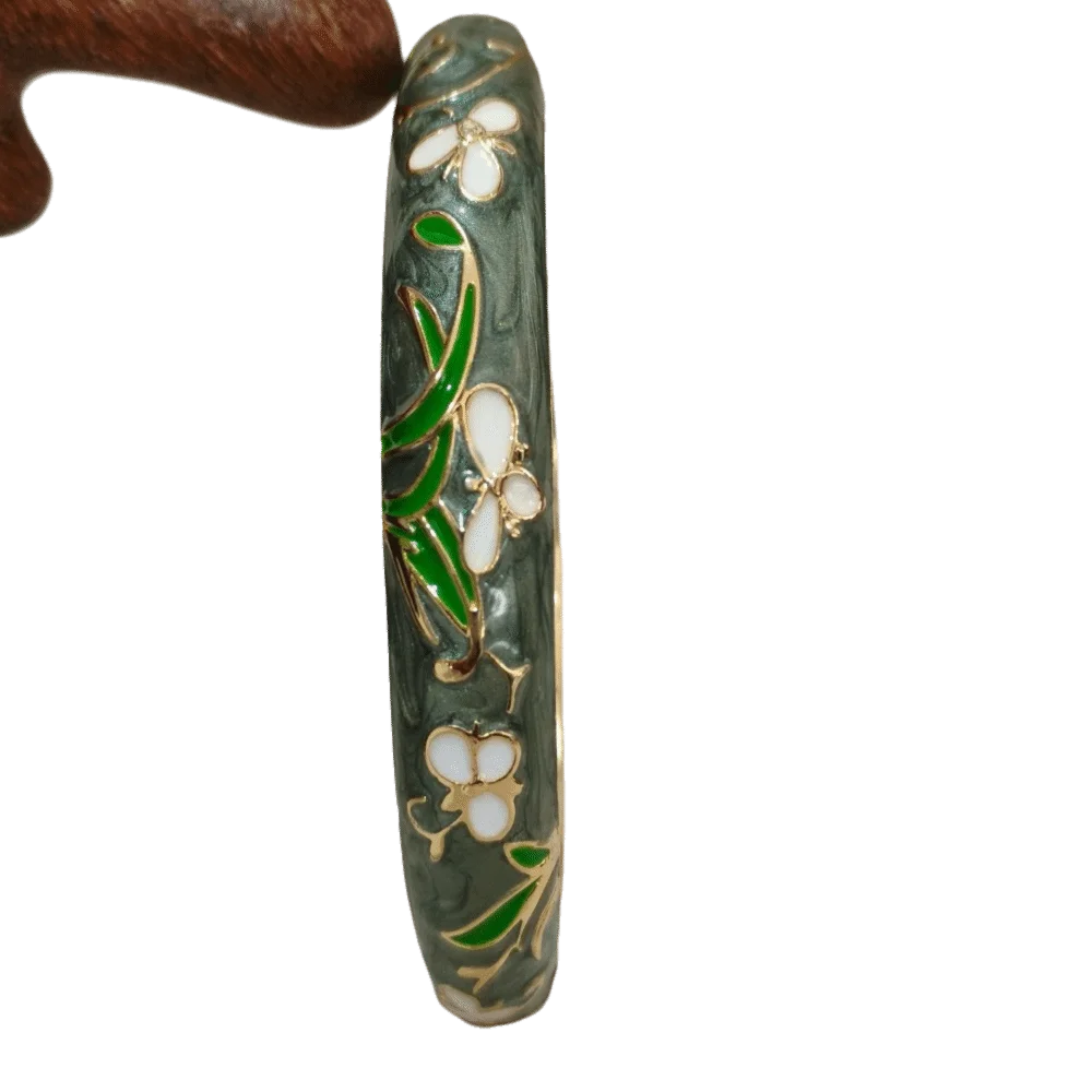 Enamel Peony Filigree Bangle – Vintage Cloisonné Bracelet Enamel Bangle PLUSH 16