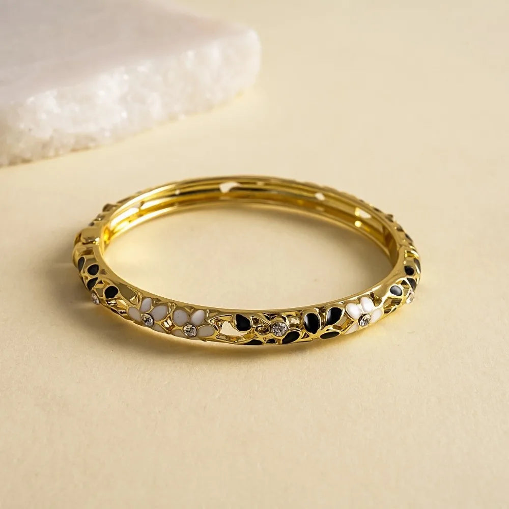 Vintage Cloisonné Enamel Flower Cuff Bangle | Rhinestone Women's Enamel Cuff Bangle PLUSH Style-E