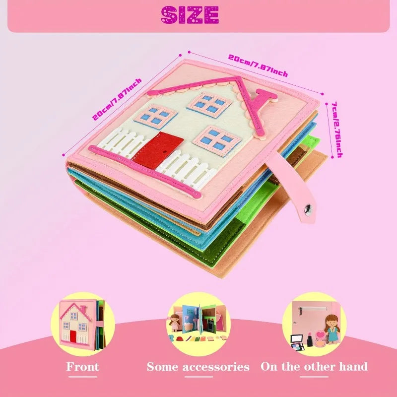 Kids Busy Board Pink House – Preschool Learning Toy Ages 3–6 Kids Activity Board PLUSH