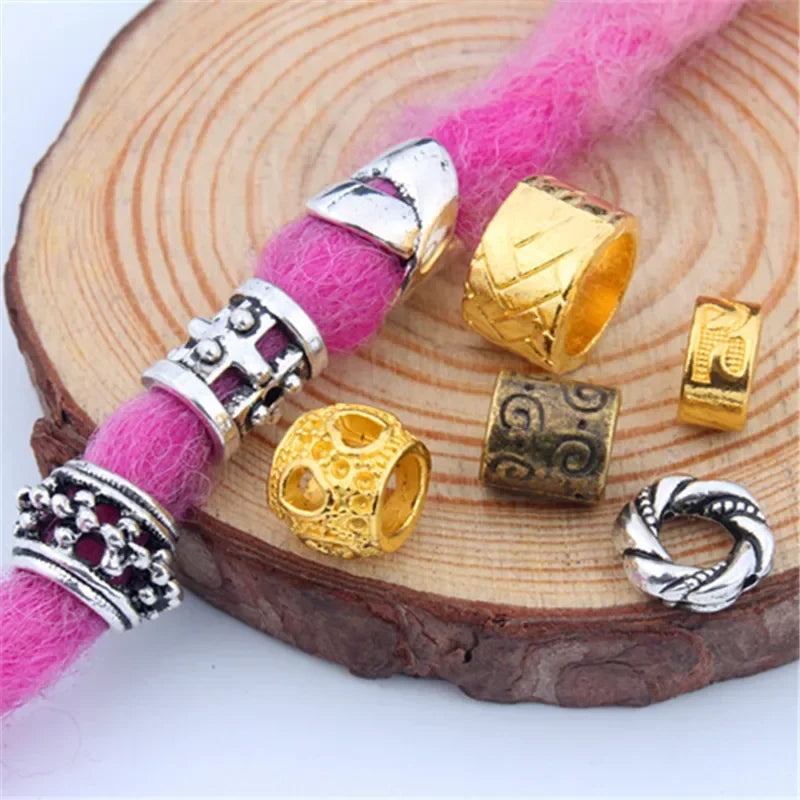 5pcs Viking Dreadlock Hair Braid Beads Cuffs Rings Gold Silver Hair Braid Cuffs PLUSH