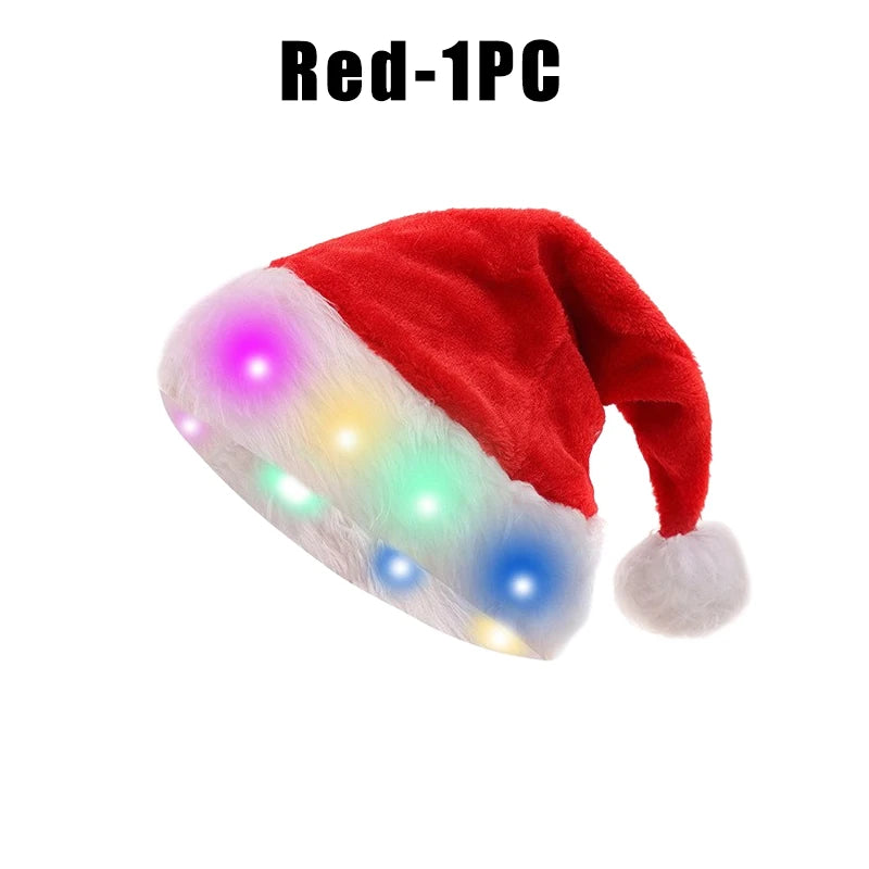 LED Light-Up Santa Hat – Plush Christmas Cap Adults & Kids LED Christmas Hat PLUSH For Adult Red 1PC