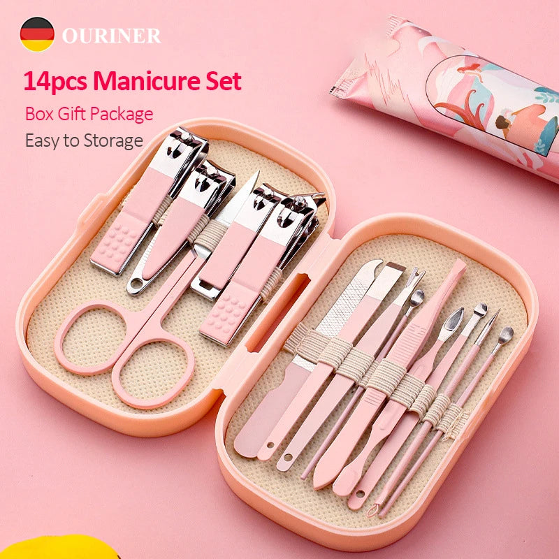 14-Piece Stainless Steel Manicure & Pedicure Set | Pink & Blue Manicure Pedicure Set PLUSH