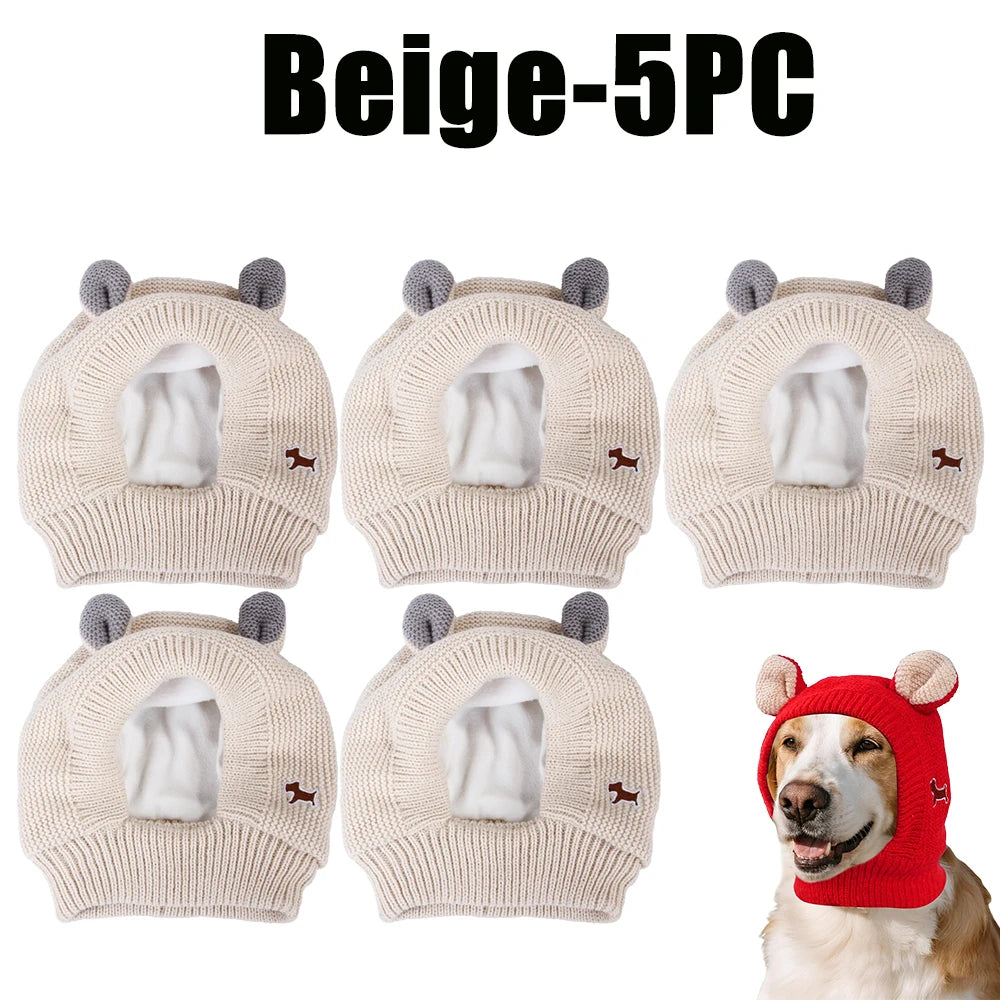 Dog Ear Muffs Knitted Hat – Pet Winter Neck & Ear Warmer Pet Winter Hat PLUSH Beige-5PC