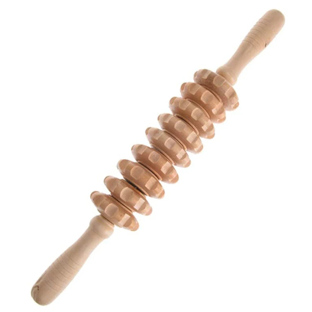 Wooden Massage Roller – 9 Rotating Rollers for Body Sculpting Massage Roller PLUSH Massage Roller