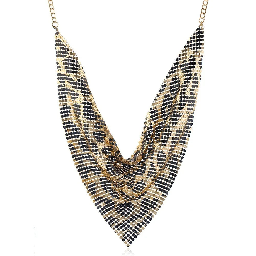 Vintage Metal Chain Choker – Leopard Print & Sequin Necklace Chain Choker Necklace PLUSH Gold Leopard Print