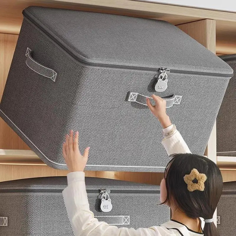 Large Foldable Fabric Storage Box with Password Lock – Grey Lockable Storage Box PLUSH