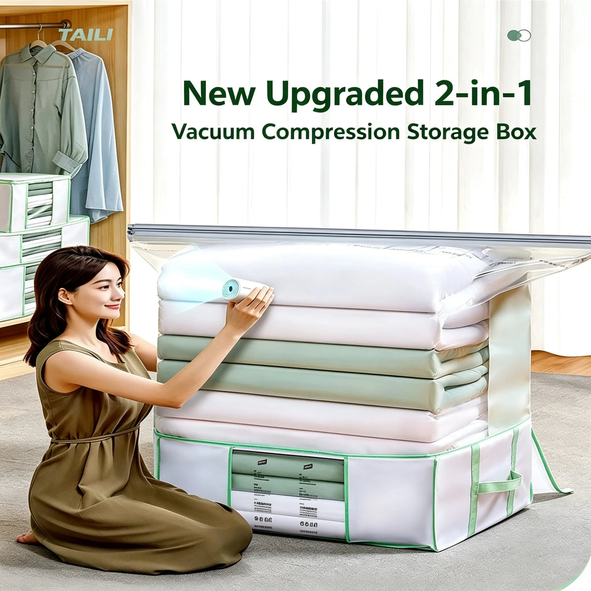 TAILI Vacuum Storage Bag & Box Combo – Bedding Organizer Vacuum Storage Organizer PLUSH