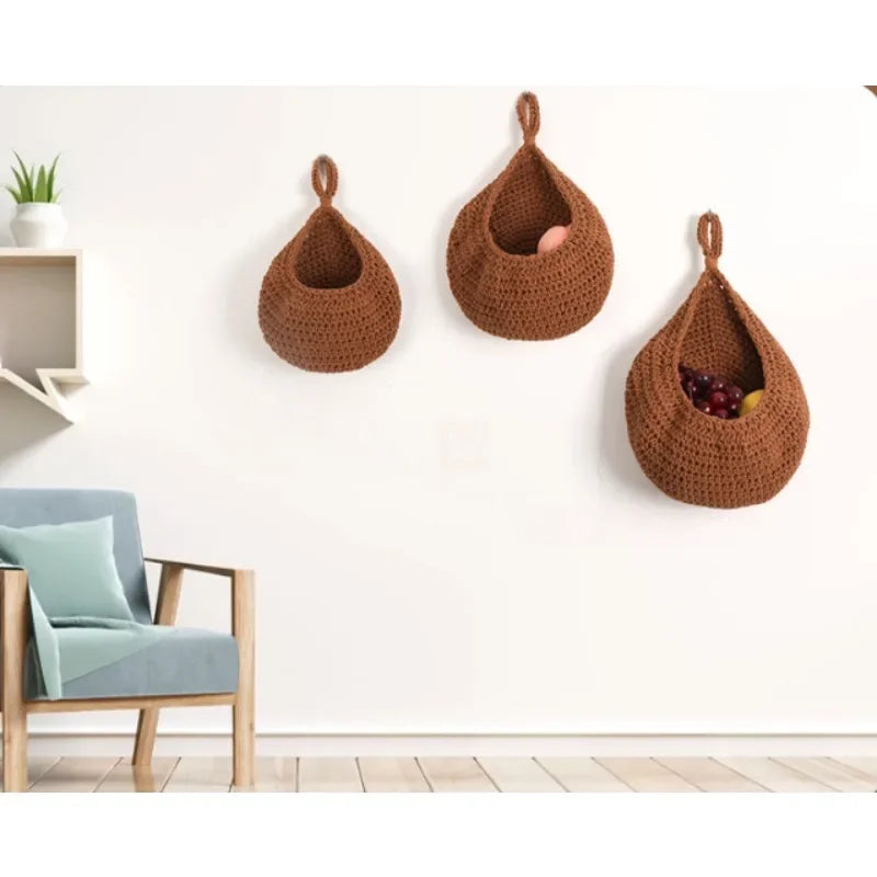 3pcs Macrame Boho Wall Hanging Baskets – Kitchen Storage Woven Storage Baskets PLUSH