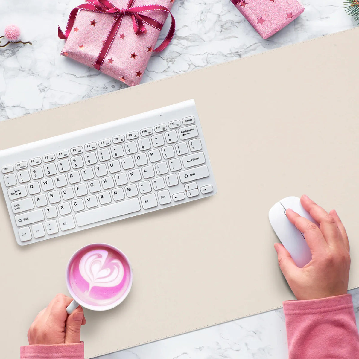 Foxnovo Large Beige Desk Pad – Non-Slip Keyboard & Mouse Mat Desk Pad Mat PLUSH