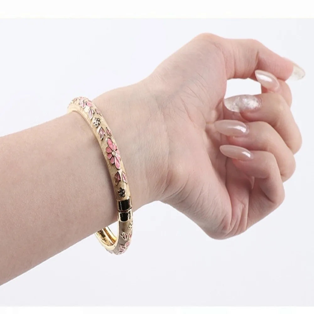Vintage Cloisonne Enamel Floral Cuff Bangle | Women's Bracelet Enamel Cuff Bangle PLUSH