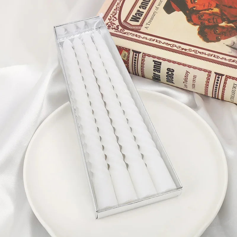Spiral Taper Candles Gold Silver White Red – Party & Wedding Decorative Taper Candles PLUSH white