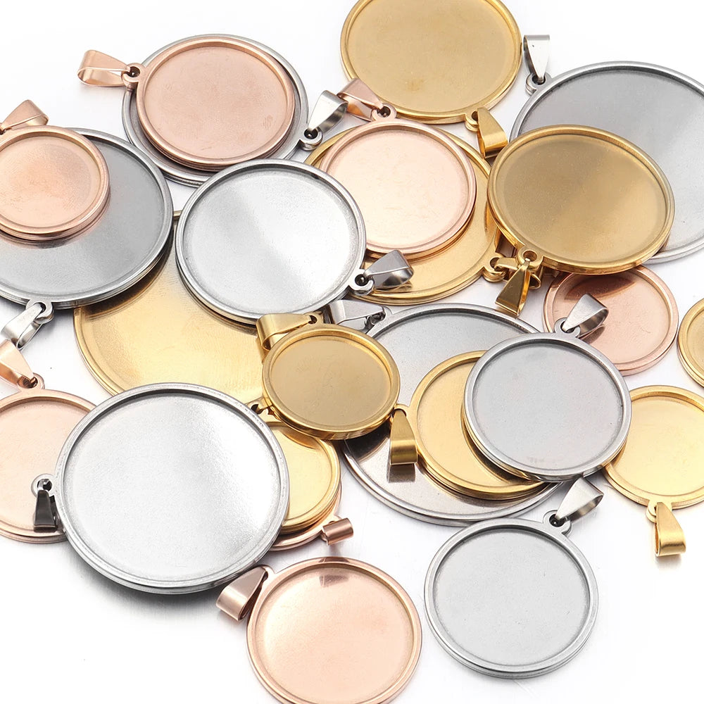 5pcs Stainless Steel Round Blank Pendant Tray Base DIY Jewelry Jewelry Pendant Tray PLUSH