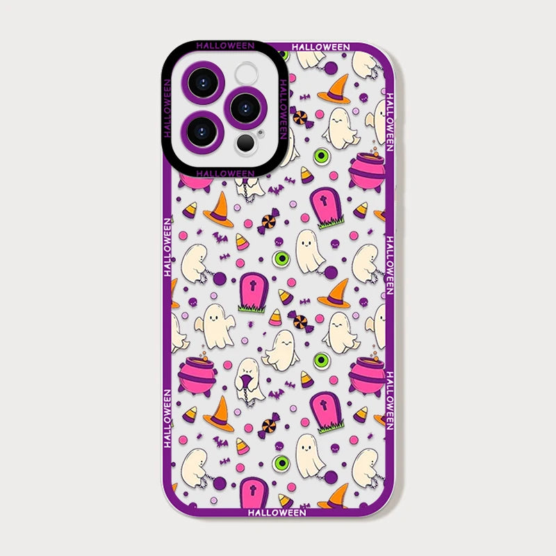 Halloween Pumpkin Bat Ghost iPhone Case – Shockproof Clear Cover iPhone Phone Case PLUSH -2 iPhone XS