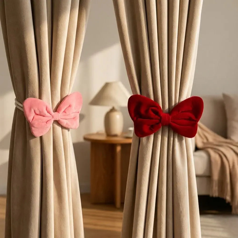 Velvet Bowknot Curtain Tiebacks – Handcrafted Window Decor 2Pcs Curtain Tiebacks PLUSH