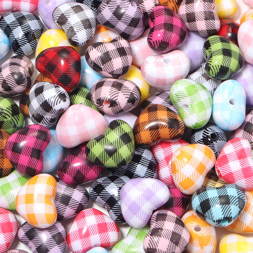 10pcs Plaid Heart Acrylic Spacer Beads – DIY Jewelry Making Acrylic Spacer Beads PLUSH