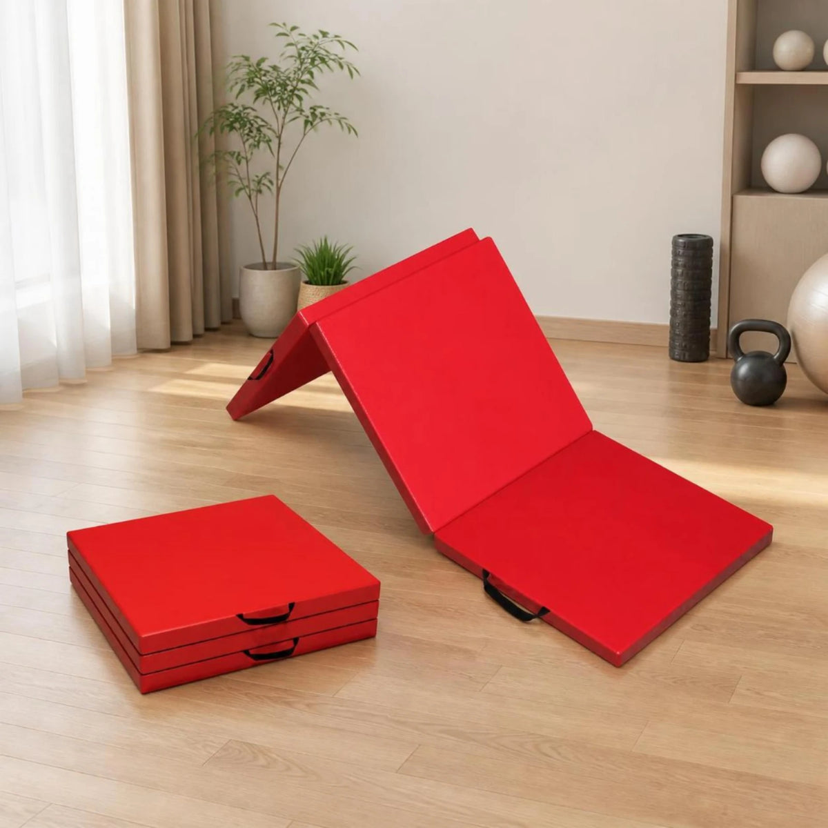 Tri-Fold Exercise Mat 5cm Thick with Handles | Folding Gym Mat Folding Exercise Mat PLUSH
