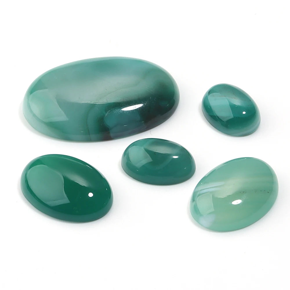 Striped Green Agate Oval Cabochon Flat Back Gemstone Beads DIY Gemstone Cabochon Beads PLUSH