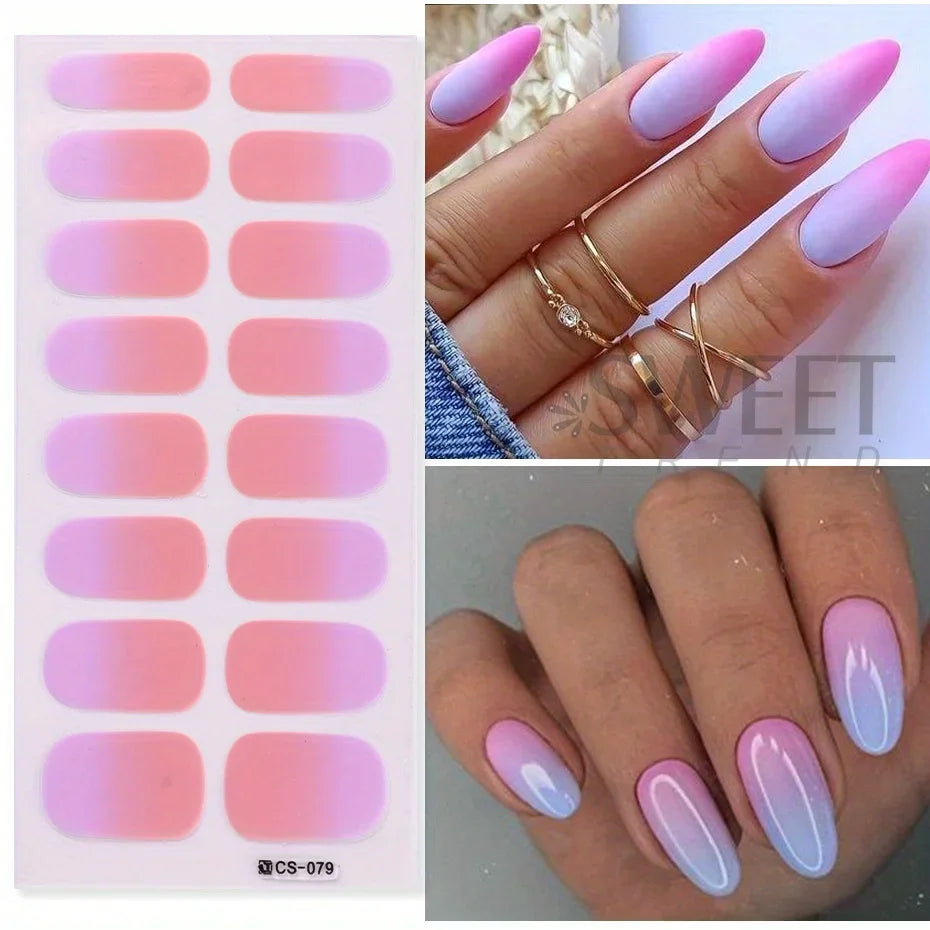 6pcs Gradient Nail Polish Strips – Pink Purple Nude Ombre Nail Art Strips PLUSH