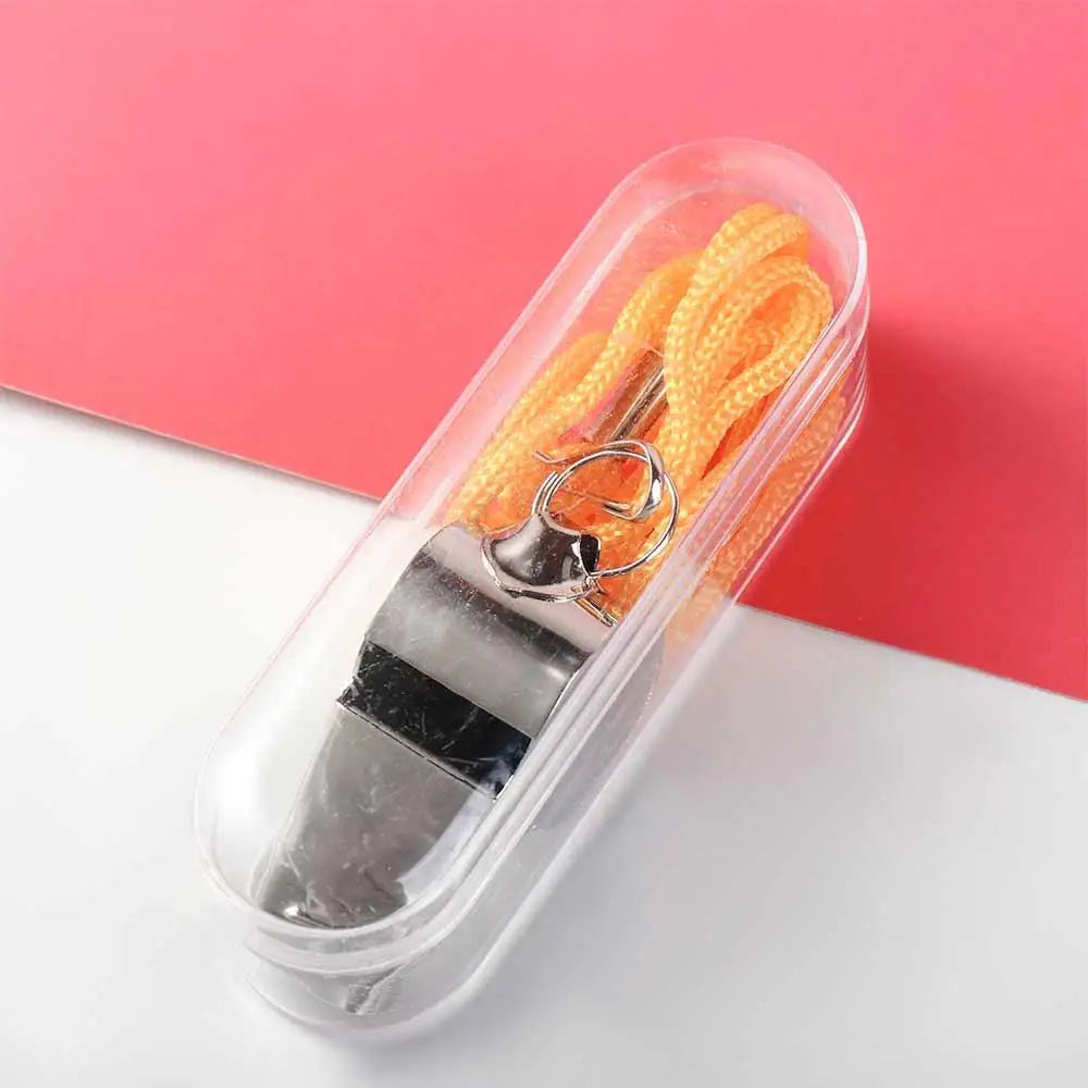 Stainless Steel Referee Whistle with Rope – Loud & Portable Referee Whistle PLUSH